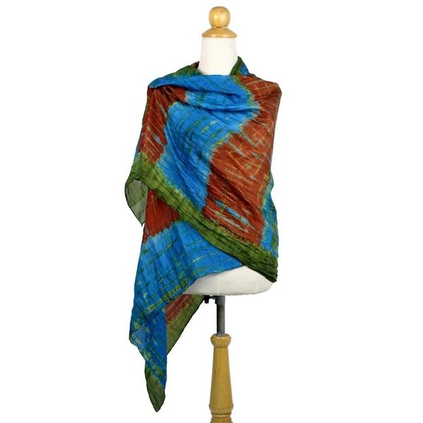 Alternate image for Hand Woven Tie Dye Silk Shawl in Multicolor from Thailand Dreamlike Dance