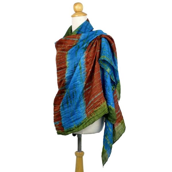 Alternate image for Hand Woven Tie Dye Silk Shawl in Multicolor from Thailand Dreamlike Dance