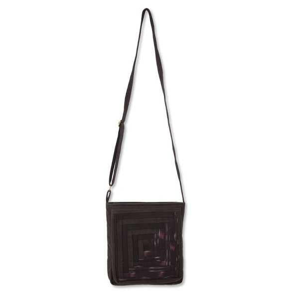 Alternate image for Cotton Thai Applique Dark Brown Shoulder Bag with 3 Pockets Dark Brown Siam
