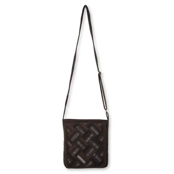 Alternate image for Cotton Thai Applique Dark Brown Shoulder Bag with 3 Pockets Dark Brown Siam