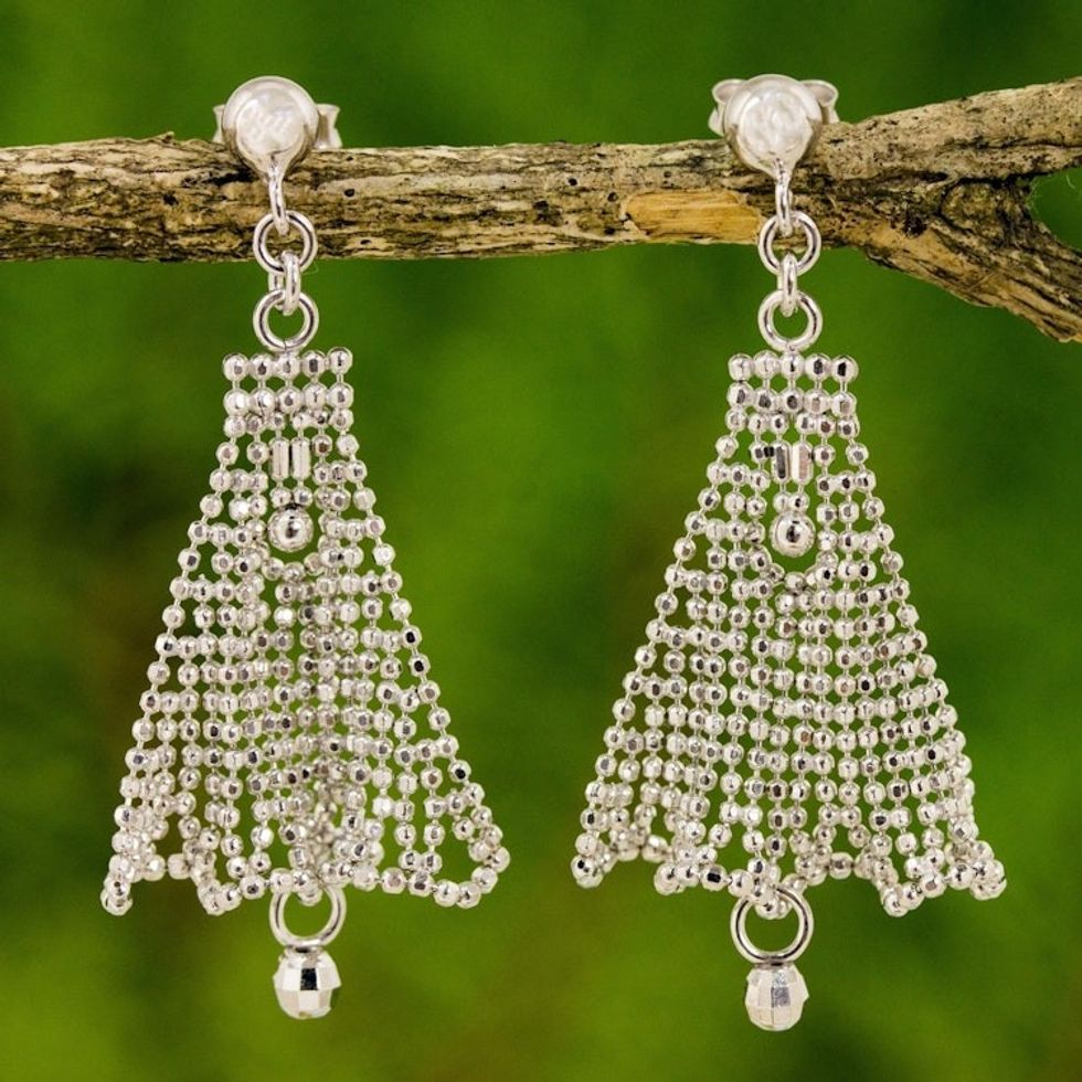 Sterling Silver Chandelier Earrings Skirt Pattern Thailand 'Silver Skirts'