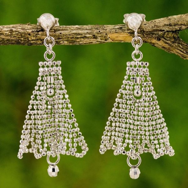 Alternate image for Sterling Silver Chandelier Earrings Skirt Pattern Thailand Silver Skirts