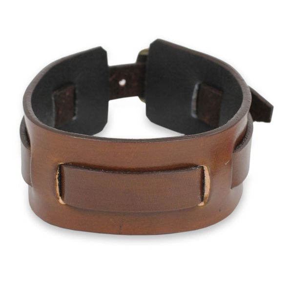 Alternate image for Mens Artisan Crafted Leather Wristband Bracelet Lanna Warrior in Brown