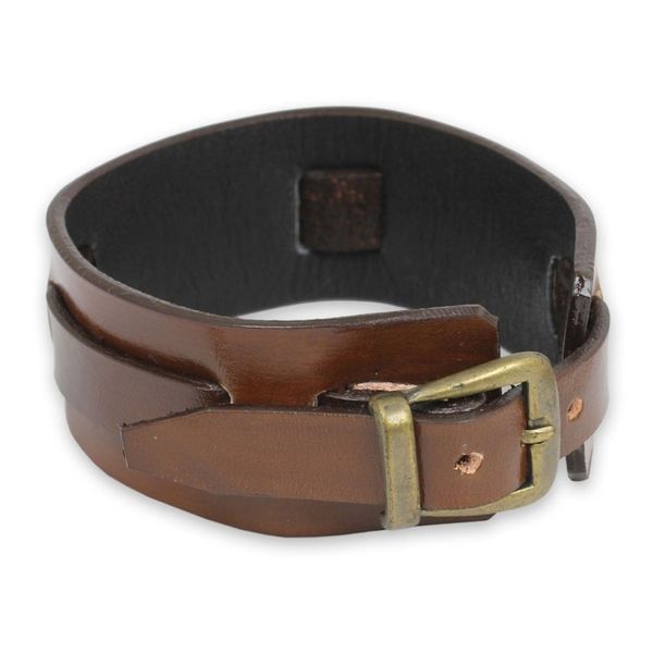 Alternate image for Mens Artisan Crafted Leather Wristband Bracelet Lanna Warrior in Brown