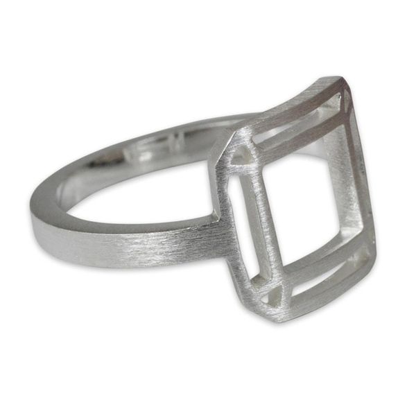 Alternate image for Thai Brushed Sterling Silver Geometric Cocktail Ring Satin Window