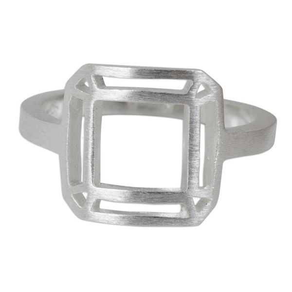 Alternate image for Thai Brushed Sterling Silver Geometric Cocktail Ring Satin Window