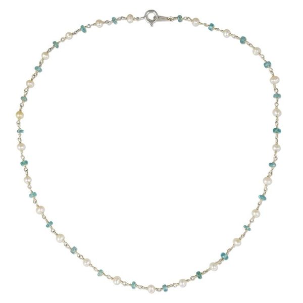 Alternate image for Thai White Pearl and Silver Strand Necklace with Apatite Luminous Morn