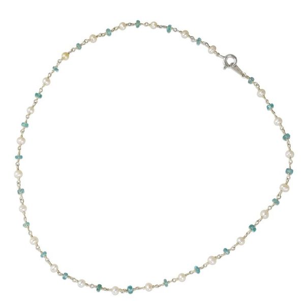 Alternate image for Thai White Pearl and Silver Strand Necklace with Apatite Luminous Morn