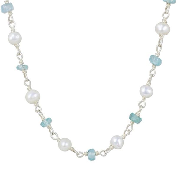 Alternate image for Thai White Pearl and Silver Strand Necklace with Apatite Luminous Morn