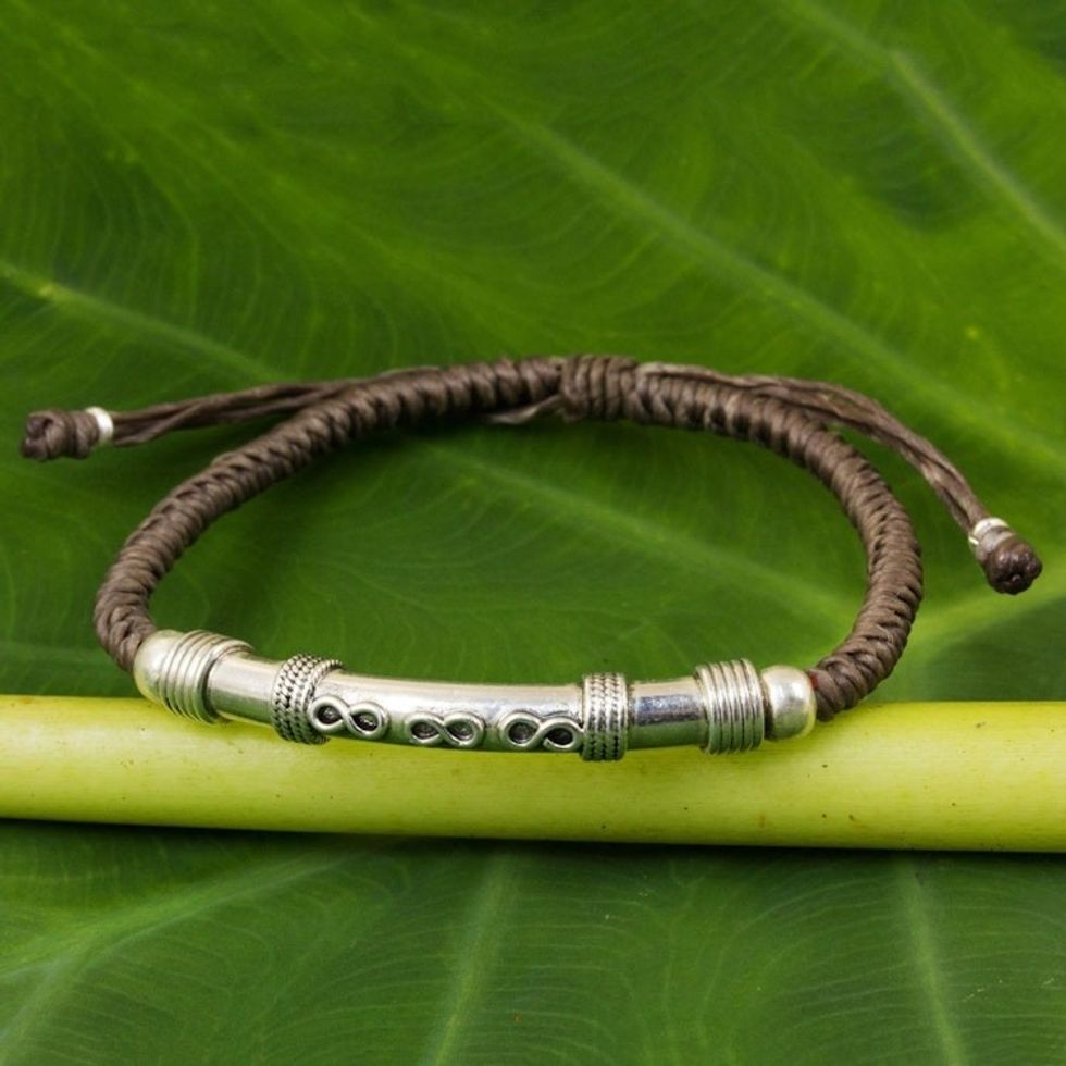 Sterling Silver Accent Bracelet from Thailand 'Infinite Legend in Taupe'