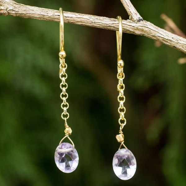 Alternate image for Artisan Crafted 24k Gold Vermeil Amethyst Earrings Thailand Rising Star