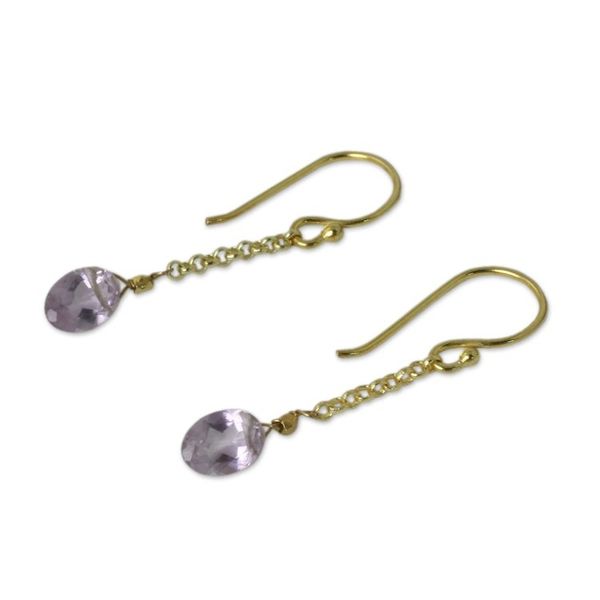 Alternate image for Artisan Crafted 24k Gold Vermeil Amethyst Earrings Thailand Rising Star