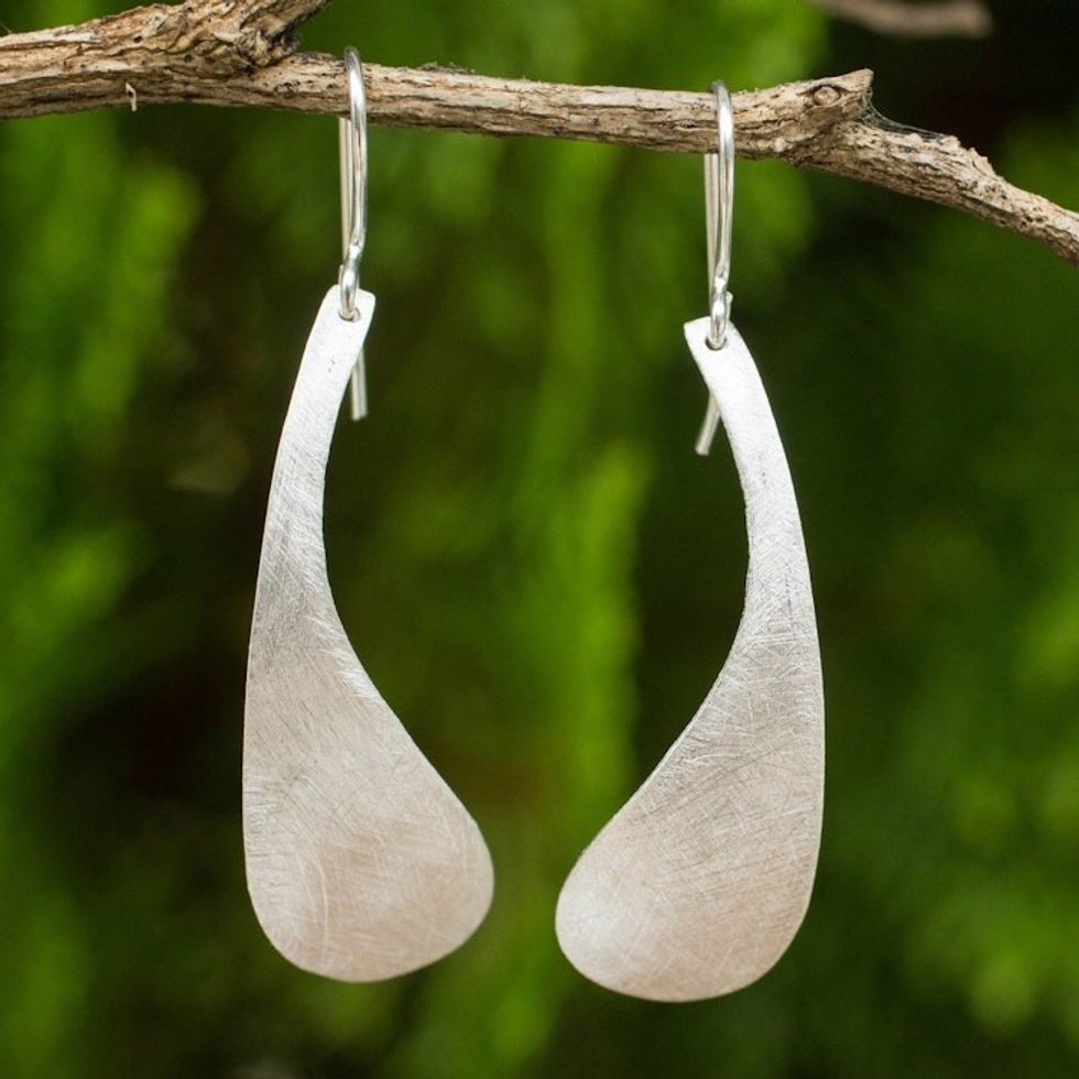 Handcrafted Brushed Sterling Silver Earrings from Thailand 'Daisy Petal'