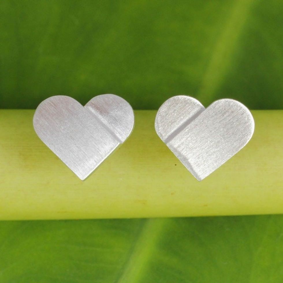 Artisan Crafted Silver Heart Earrings with Brushed Finish 'Full Heart'