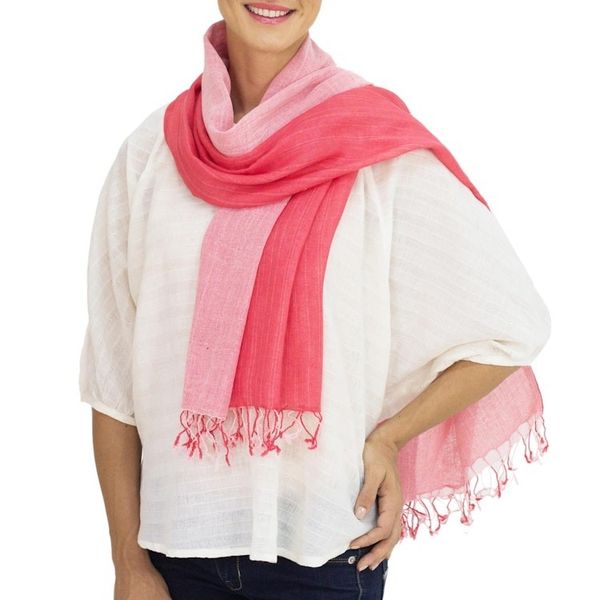 Alternate image for Thai Red and Pink Cotton Scarf Red Duo