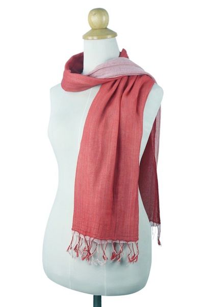 Alternate image for Thai Red and Pink Cotton Scarf Red Duo