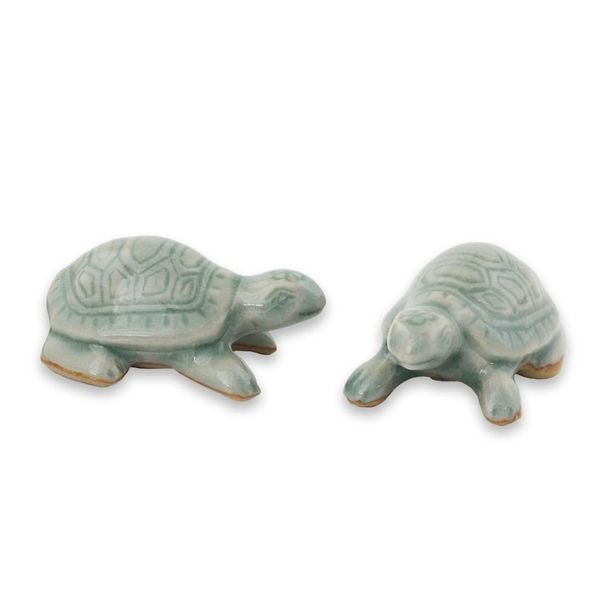 Alternate image for Celadon Ceramic Turtle Sculptures in Light Blue Pair Sky Blue Resilient Turtles