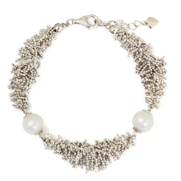 Alternate image for Handcrafted Thai Sterling Silver Bracelet Cultured Pearls White Coral Reef