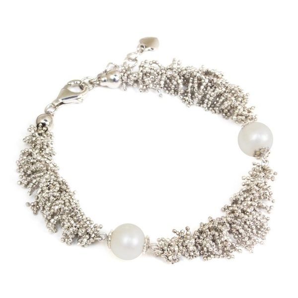 Alternate image for Handcrafted Thai Sterling Silver Bracelet Cultured Pearls White Coral Reef