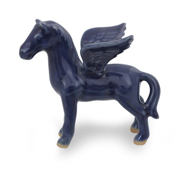 Alternate image for Green Celadon Winged Horse Figurine Blue Pegasus