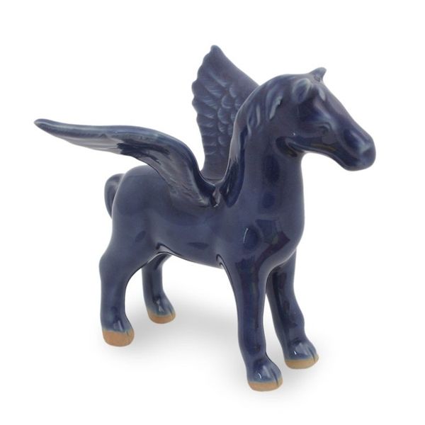 Alternate image for Green Celadon Winged Horse Figurine Blue Pegasus