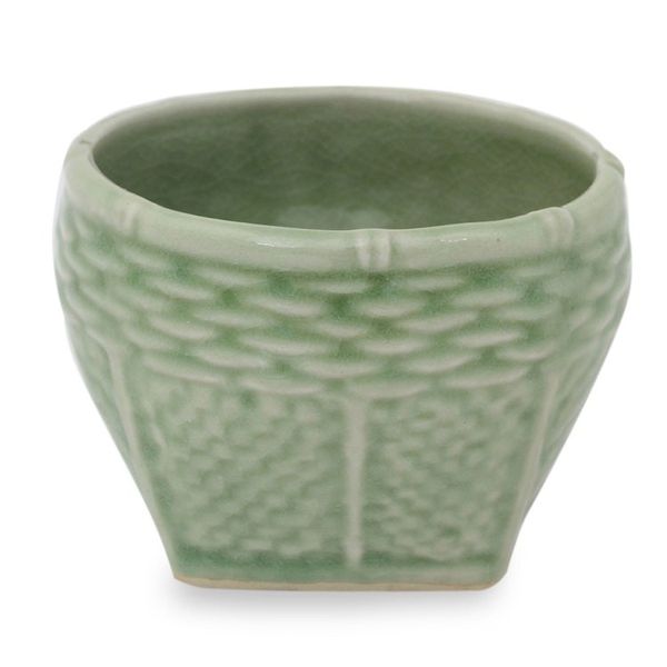 Alternate image for Light Green Celadon Ceramic Vase with Basket Shape Small Basket