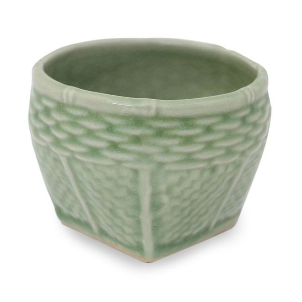 Alternate image for Light Green Celadon Ceramic Vase with Basket Shape Small Basket