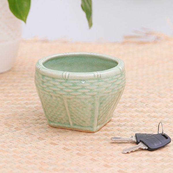 Alternate image for Light Green Celadon Ceramic Vase with Basket Shape Small Basket