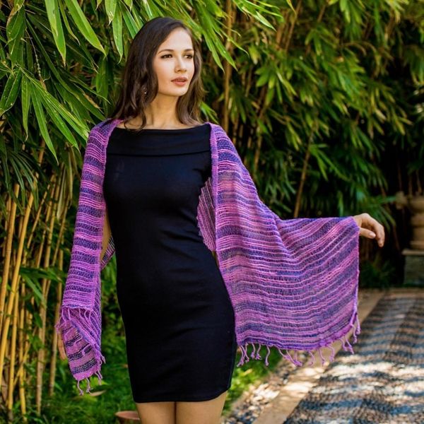 Alternate image for Soft Purple and Blue Open Weave Cotton Scarf Spring Melange