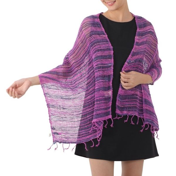 Alternate image for Soft Purple and Blue Open Weave Cotton Scarf Spring Melange
