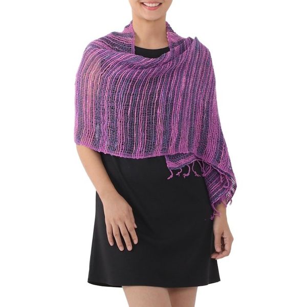 Alternate image for Soft Purple and Blue Open Weave Cotton Scarf Spring Melange