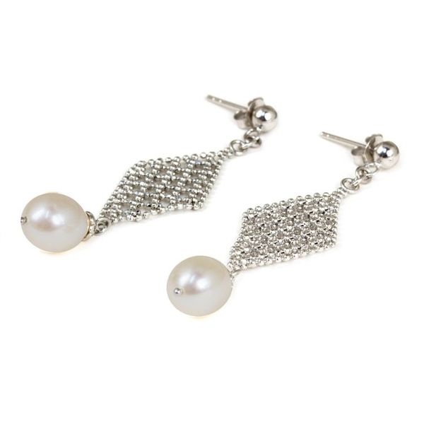 Alternate image for Cultured Pearl Diamond Shape Chandelier Earrings Thailand Diamond Chandeliers