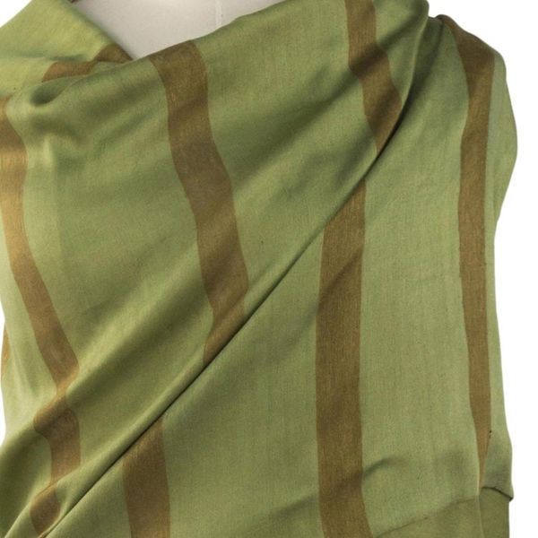 Alternate image for Hand Woven Green Silk Blend Shawl with Striped Motif Jungle Green