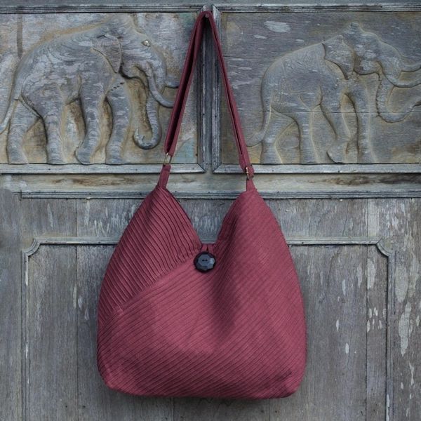 Alternate image for Unique Cotton Pintuck Style Shoulder Bag in Wine Red Surreal Wine