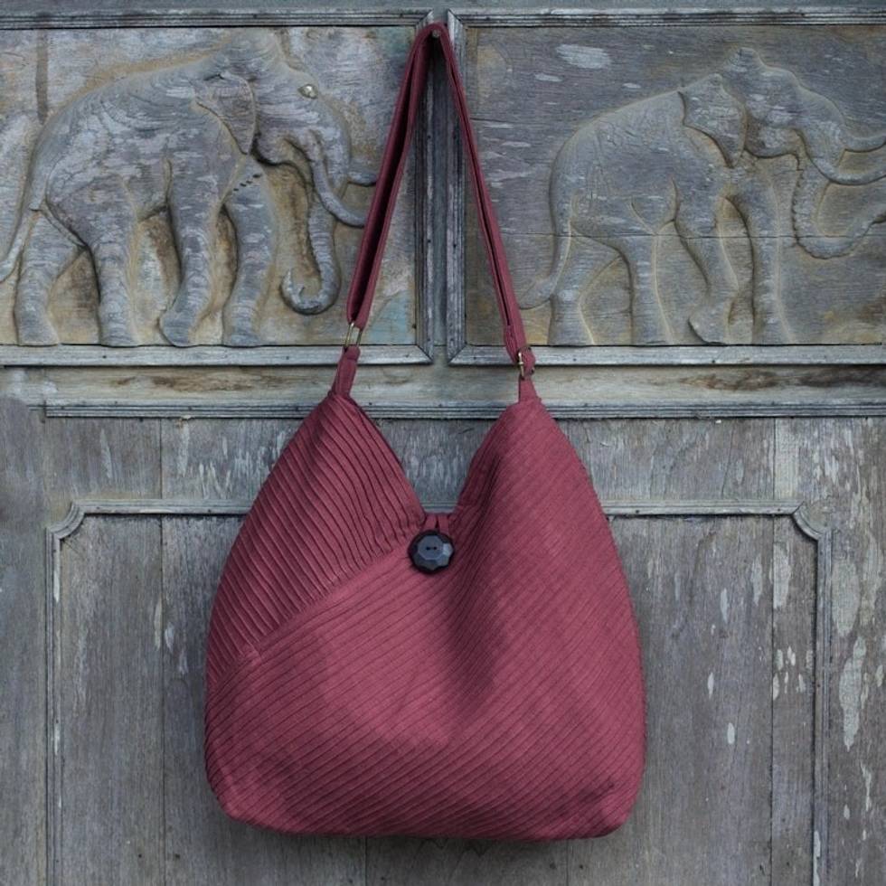 Unique Cotton Pintuck Style Shoulder Bag in Wine Red 'Surreal Wine'