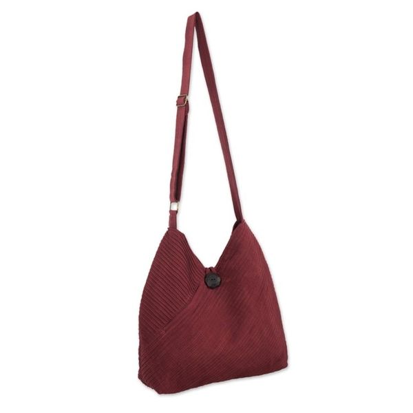 Alternate image for Unique Cotton Pintuck Style Shoulder Bag in Wine Red Surreal Wine