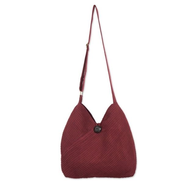 Alternate image for Unique Cotton Pintuck Style Shoulder Bag in Wine Red Surreal Wine