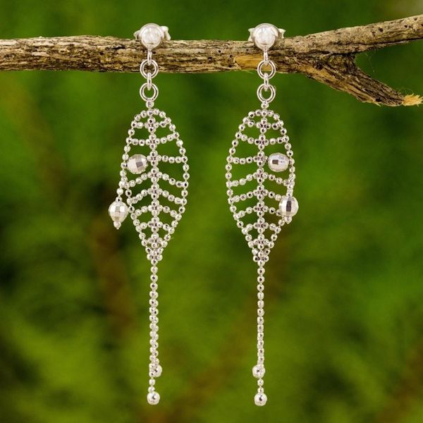 Alternate image for Sterling Silver Beaded Waterfall Earrings from Thailand Dreamcatcher Chandeliers