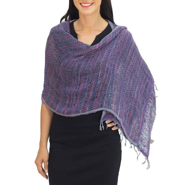 Alternate image for Hand Woven Cotton Shawl Thai Blue Purple Wrap Breeze of Blue Purple