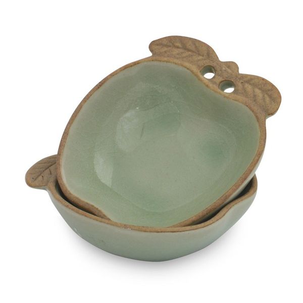 Alternate image for Green and Brown Celadon Condiment Dishes pair Autumn Apple