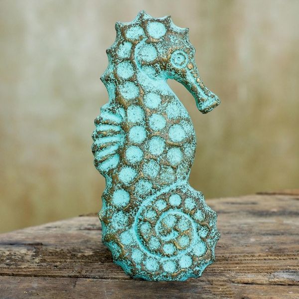 Alternate image for Recycled Paper Seahorse Wall Sculpture Handmade in Thailand Seahorse Omen