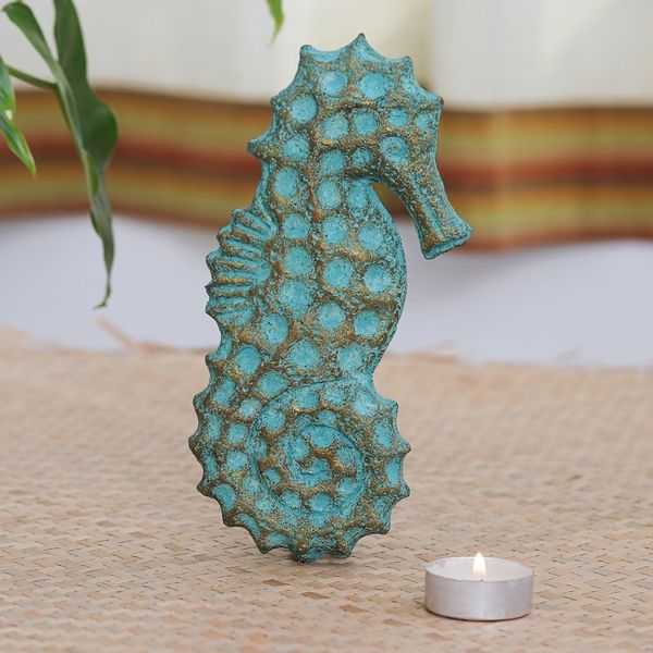 Alternate image for Recycled Paper Seahorse Wall Sculpture Handmade in Thailand Seahorse Omen