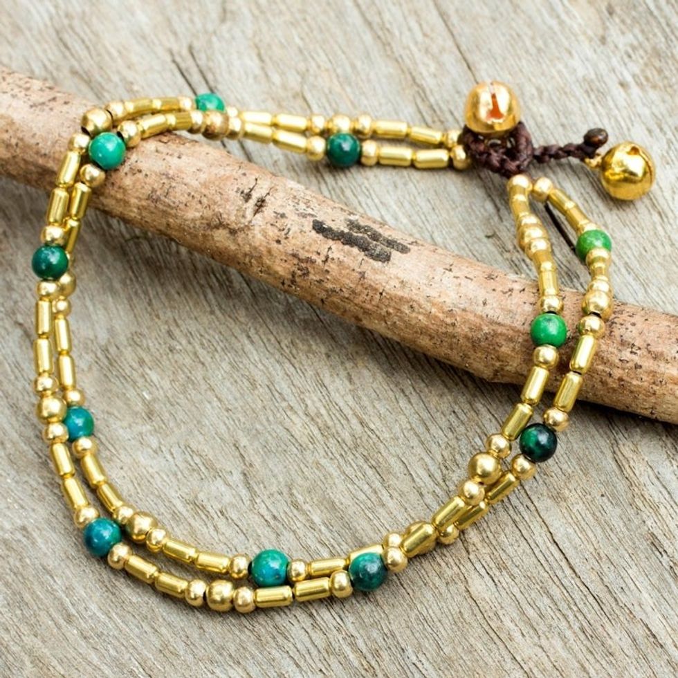 Brass and Serpentine Thai Handcrafted Anklet 'Golden Bell'