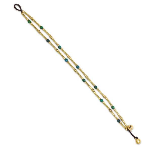 Alternate image for Brass and Serpentine Thai Handcrafted Anklet Golden Bell