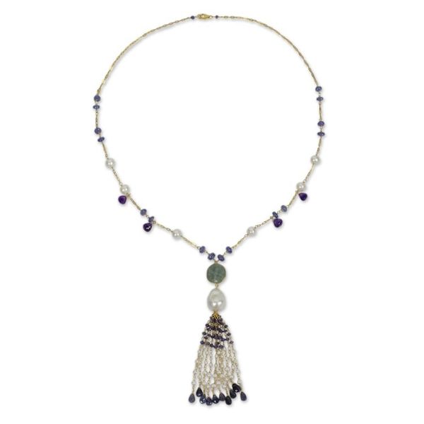 Alternate image for 28-Inch Gold Plated Silver Necklace with Pearl and Amazonite Siam Sonnet