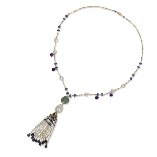 Alternate image for 28-Inch Gold Plated Silver Necklace with Pearl and Amazonite Siam Sonnet