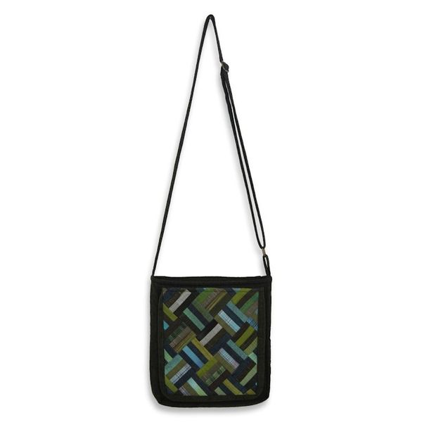 Alternate image for Cotton Thai Applique Shoulder Bag in Green with 3 Pockets Dark Green Siam