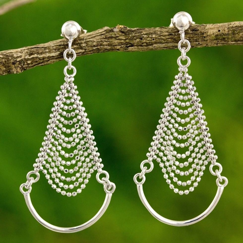 Thai Artisan Crafted Sterling Silver Chandelier Earrings 'Grand Dame'