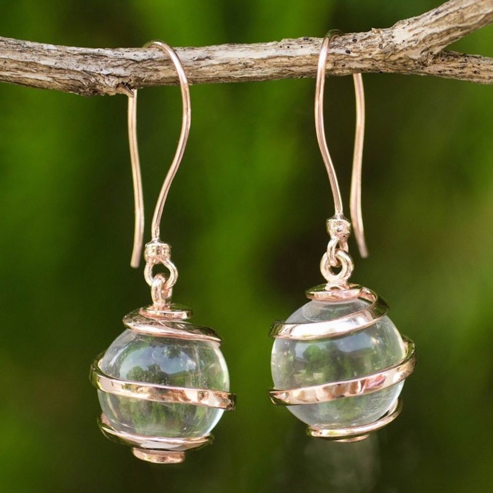 Clear Quartz and Rose Gold Plated Earrings from Thailand 'Icy Rain'