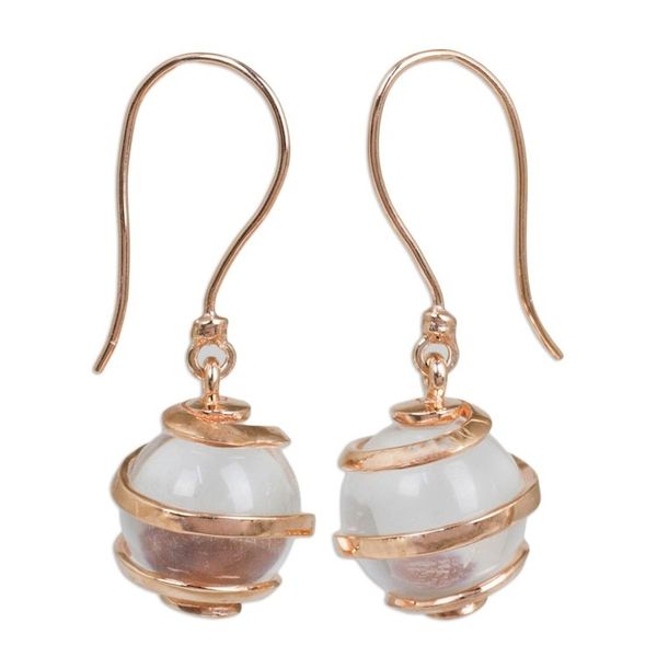 Alternate image for Clear Quartz and Rose Gold Plated Earrings from Thailand Icy Rain